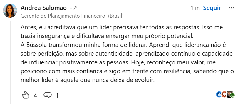 Depoimento de Andrea Salomão publicado no LinkedIn