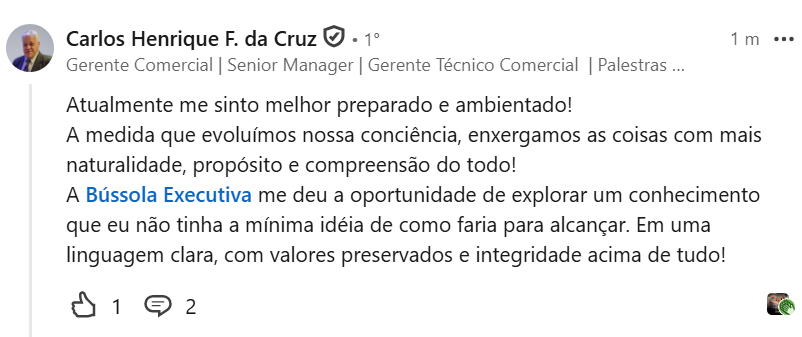 Depoimento de Carlos Henrique da Cruz publicado no LinkedIn