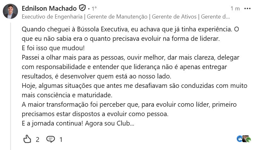 Depoimento de Ednilson Machado publicado no LinkedIn