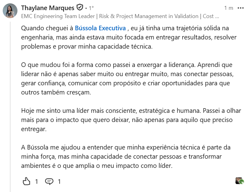 Depoimento de Thaylane Marques publicado no LinkedIn