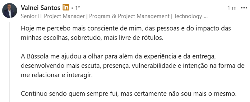 Depoimento de Valnei Santos publicado no LinkedIn